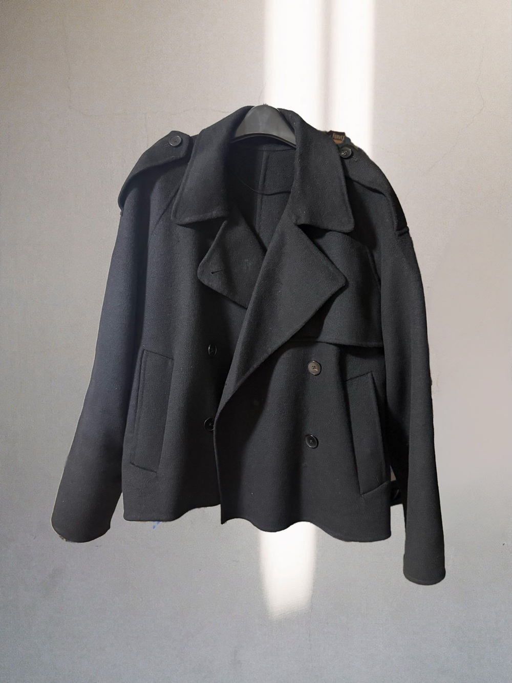 Wool Short Black Double-Breasted Peacoat Jacket - Women